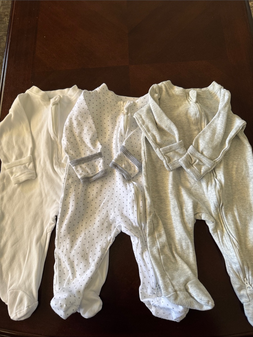 Classic Neutral Footed Baby One-Piece Sleepers - White, White Dot, Heather Gray